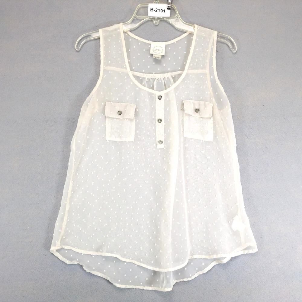 Belle Du Jour Ivory Swiss Dot Sheer Blouse Womens S High Low Sleeveless Coquette